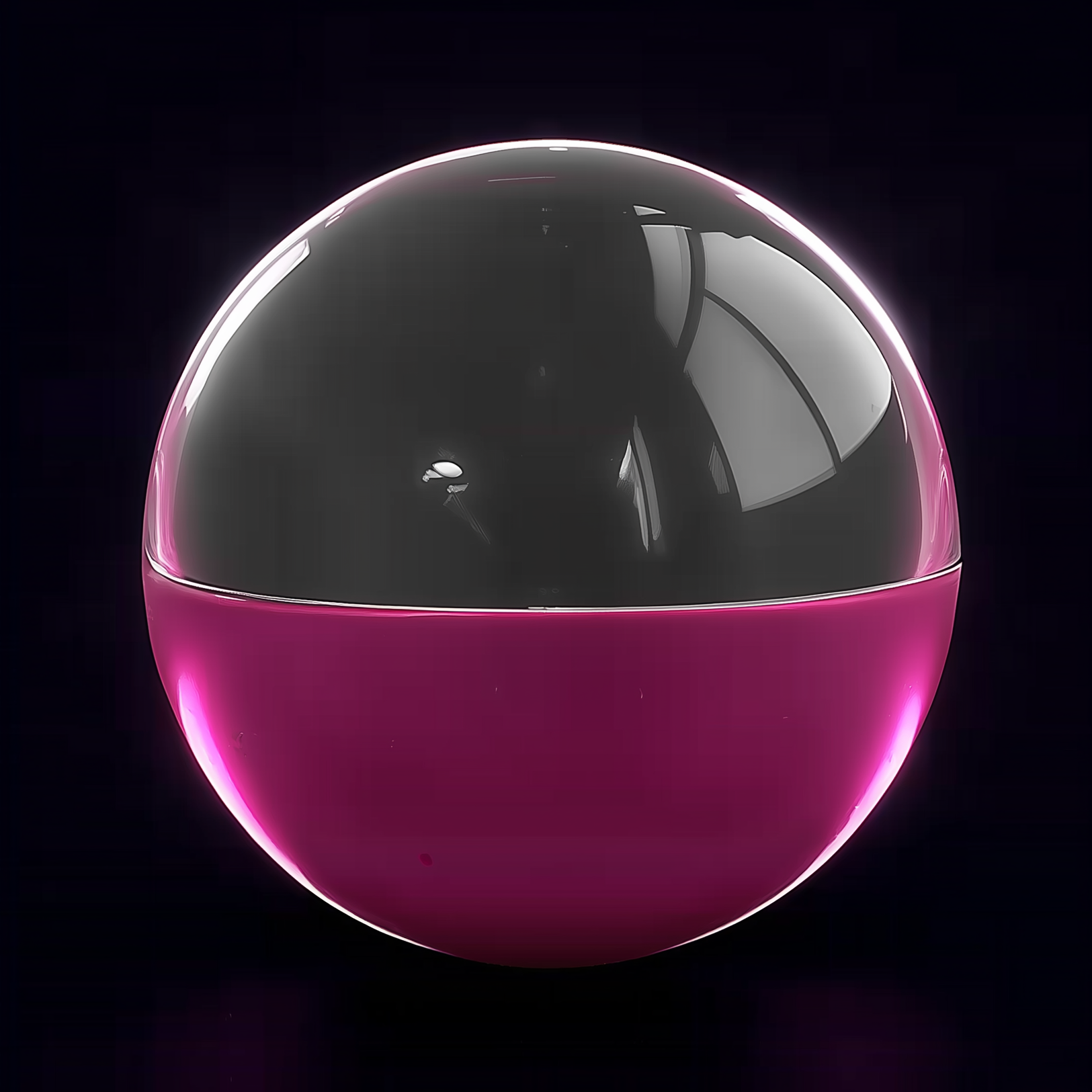 Clear spherical object with pink bottom on a black background